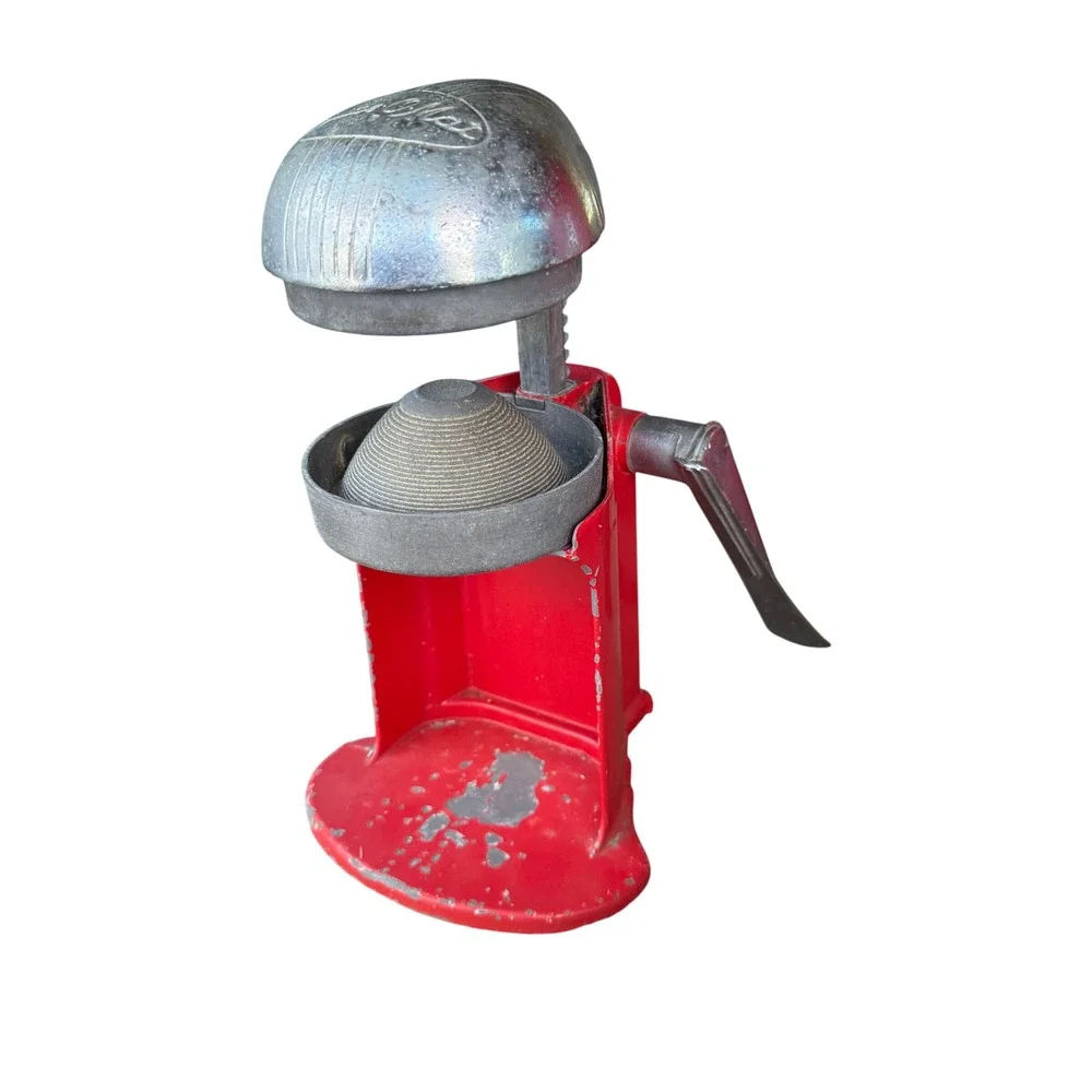 Vintage Juice-O-Matic‎ Red Metal Citrus Juicer Hand Press Kitchen Tool
